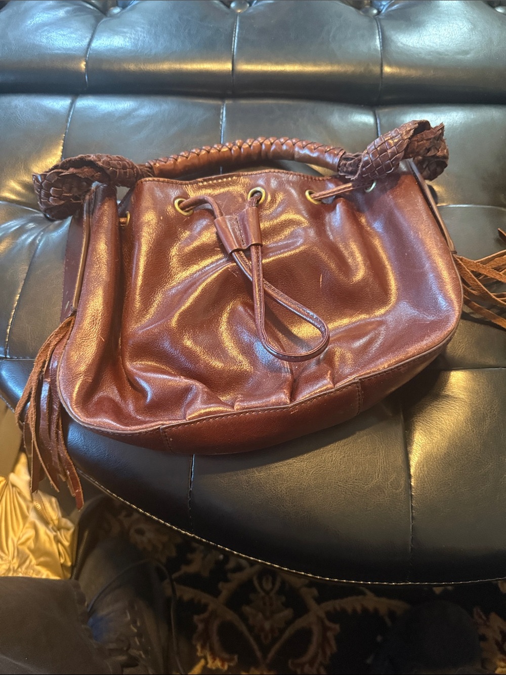 Cole Haan Brown Leather Braided-Handle Shoulder Bag